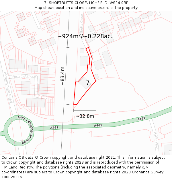 7, SHORTBUTTS CLOSE, LICHFIELD, WS14 9BP: Plot and title map