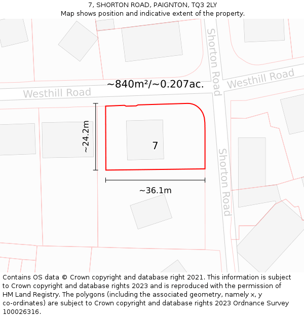 7, SHORTON ROAD, PAIGNTON, TQ3 2LY: Plot and title map