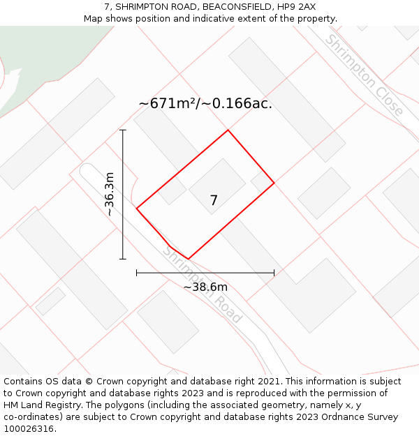 7, SHRIMPTON ROAD, BEACONSFIELD, HP9 2AX: Plot and title map