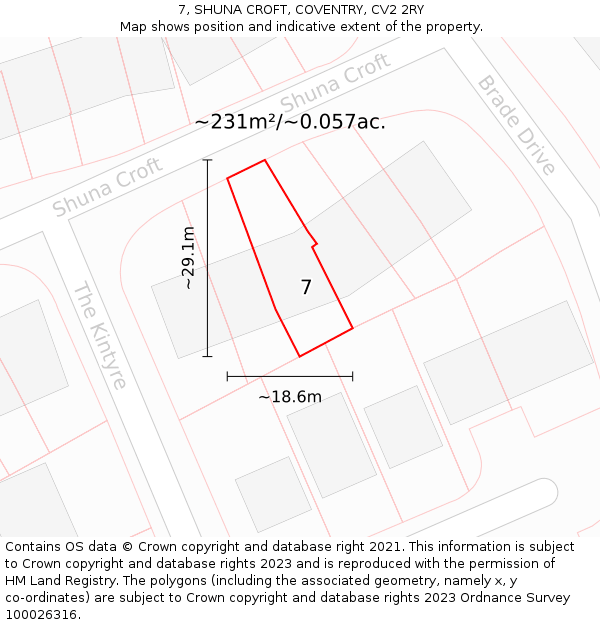 7, SHUNA CROFT, COVENTRY, CV2 2RY: Plot and title map