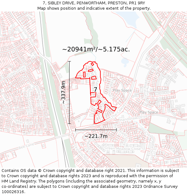 7, SIBLEY DRIVE, PENWORTHAM, PRESTON, PR1 9RY: Plot and title map