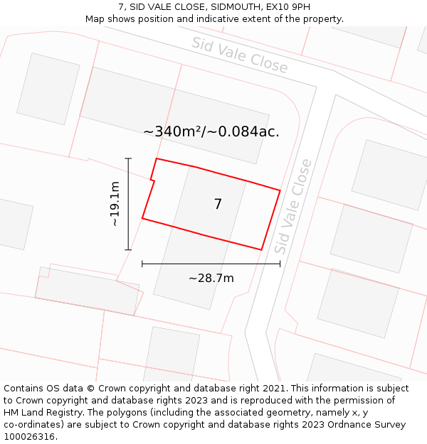 7, SID VALE CLOSE, SIDMOUTH, EX10 9PH: Plot and title map