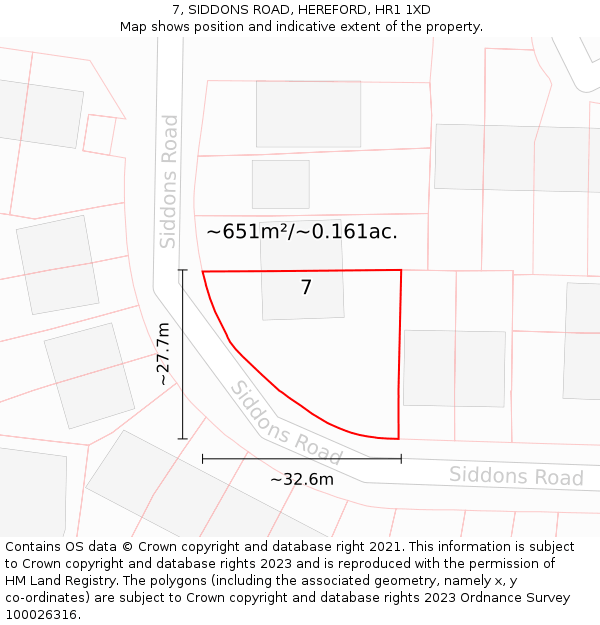 7, SIDDONS ROAD, HEREFORD, HR1 1XD: Plot and title map