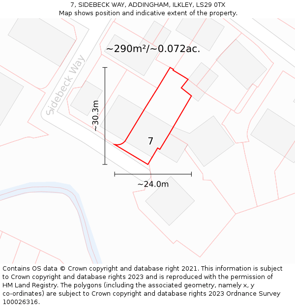 7, SIDEBECK WAY, ADDINGHAM, ILKLEY, LS29 0TX: Plot and title map
