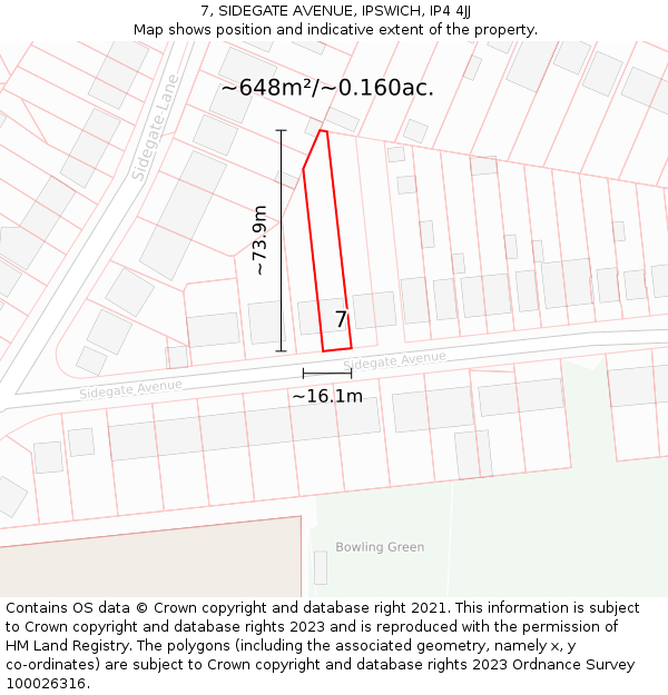 7, SIDEGATE AVENUE, IPSWICH, IP4 4JJ: Plot and title map