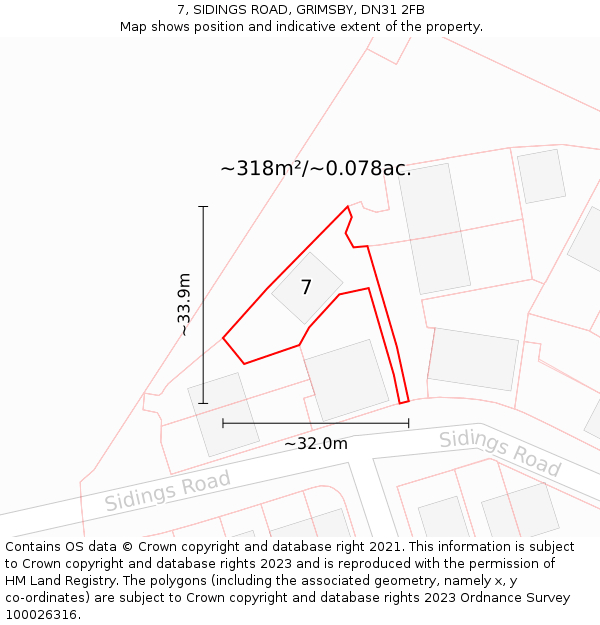 7, SIDINGS ROAD, GRIMSBY, DN31 2FB: Plot and title map