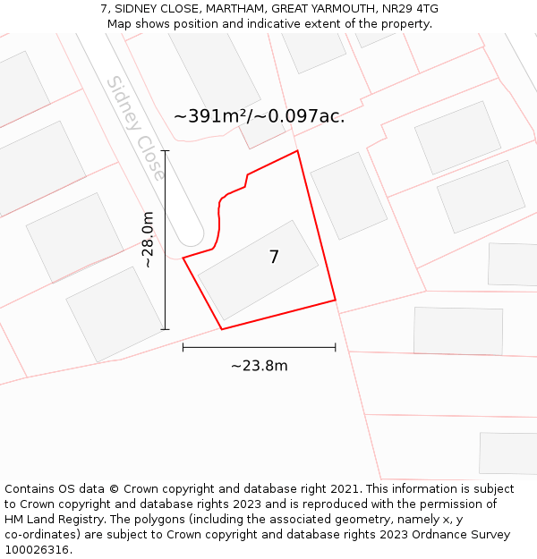 7, SIDNEY CLOSE, MARTHAM, GREAT YARMOUTH, NR29 4TG: Plot and title map