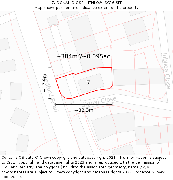 7, SIGNAL CLOSE, HENLOW, SG16 6FE: Plot and title map