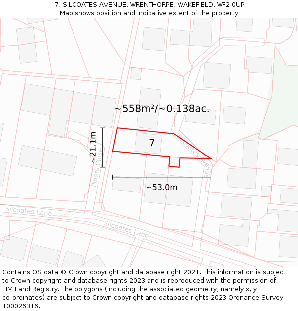 7, SILCOATES AVENUE, WRENTHORPE, WAKEFIELD, WF2 0UP: Plot and title map