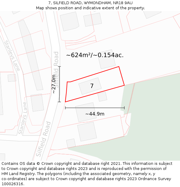 7, SILFIELD ROAD, WYMONDHAM, NR18 9AU: Plot and title map