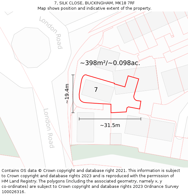 7, SILK CLOSE, BUCKINGHAM, MK18 7RF: Plot and title map