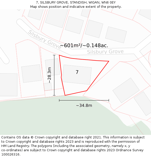 7, SILSBURY GROVE, STANDISH, WIGAN, WN6 0EY: Plot and title map
