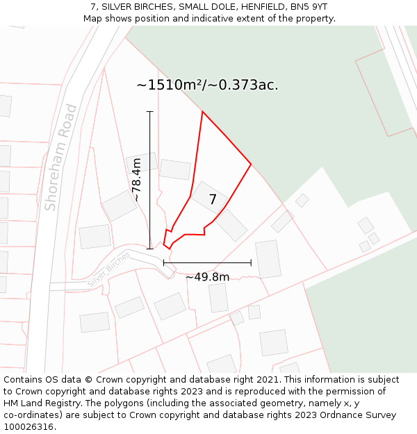 7, SILVER BIRCHES, SMALL DOLE, HENFIELD, BN5 9YT: Plot and title map