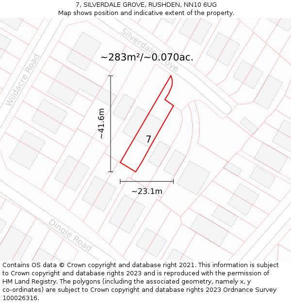 7, SILVERDALE GROVE, RUSHDEN, NN10 6UG: Plot and title map