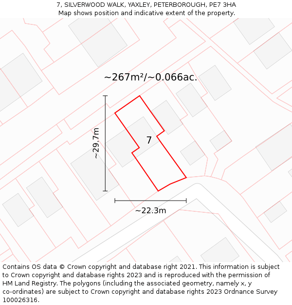 7, SILVERWOOD WALK, YAXLEY, PETERBOROUGH, PE7 3HA: Plot and title map