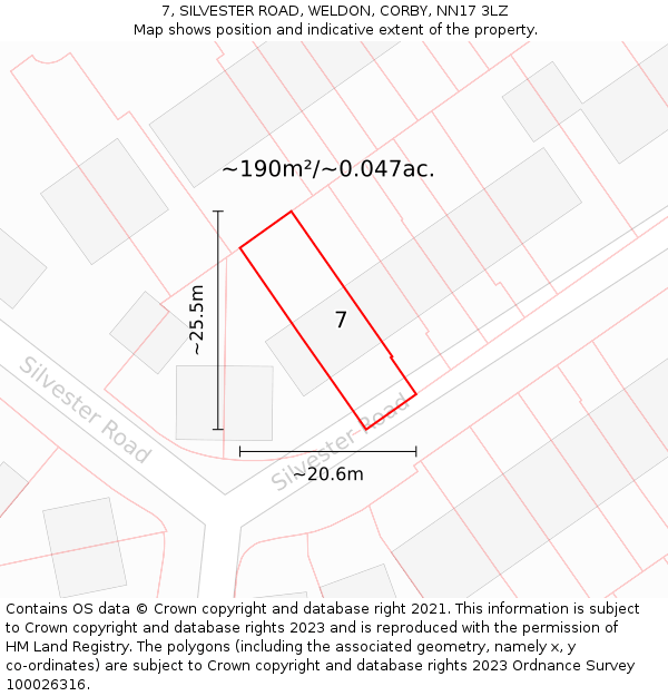 7, SILVESTER ROAD, WELDON, CORBY, NN17 3LZ: Plot and title map