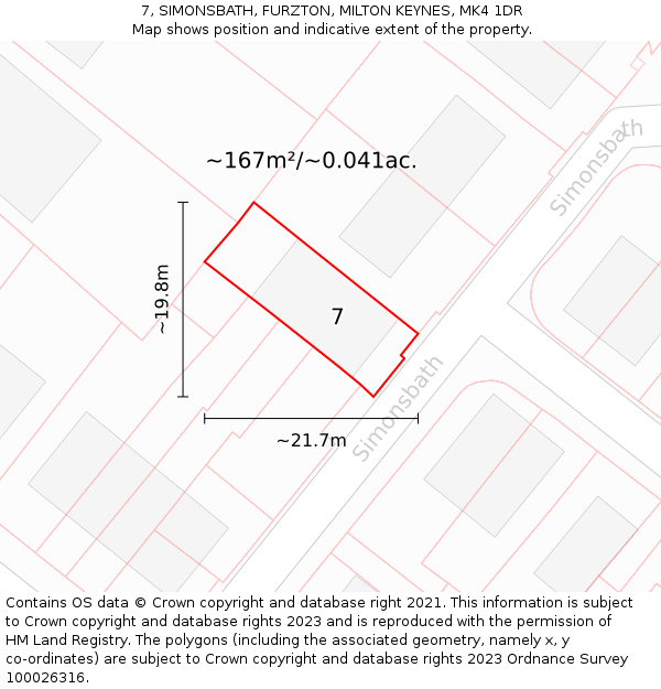 7, SIMONSBATH, FURZTON, MILTON KEYNES, MK4 1DR: Plot and title map