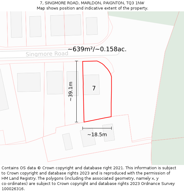 7, SINGMORE ROAD, MARLDON, PAIGNTON, TQ3 1NW: Plot and title map