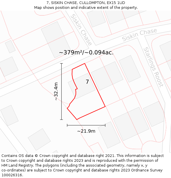 7, SISKIN CHASE, CULLOMPTON, EX15 1UD: Plot and title map