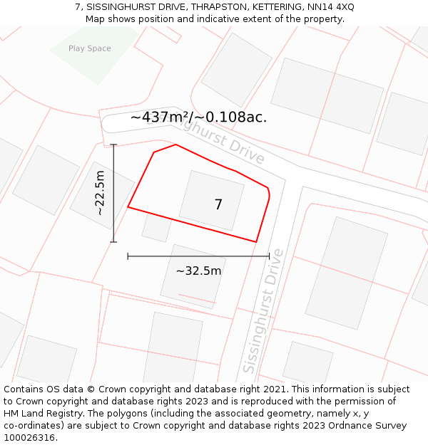 7, SISSINGHURST DRIVE, THRAPSTON, KETTERING, NN14 4XQ: Plot and title map
