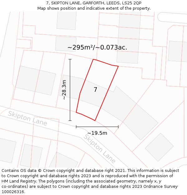 7, SKIPTON LANE, GARFORTH, LEEDS, LS25 2QP: Plot and title map