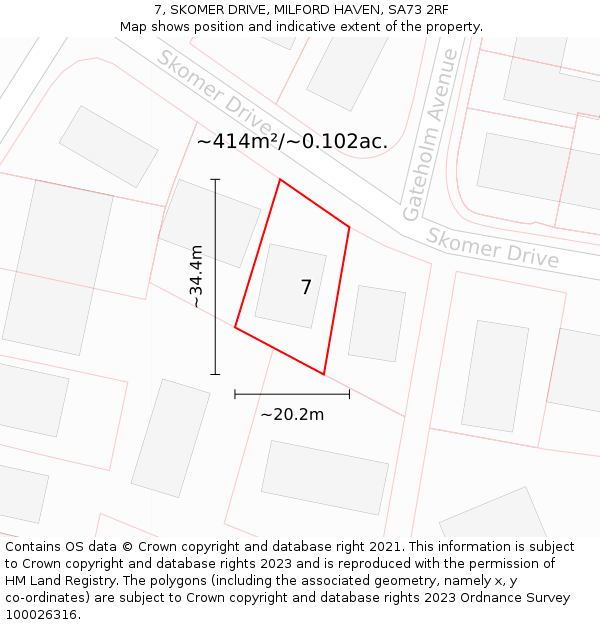 7, SKOMER DRIVE, MILFORD HAVEN, SA73 2RF: Plot and title map