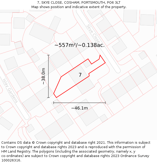 7, SKYE CLOSE, COSHAM, PORTSMOUTH, PO6 3LT: Plot and title map