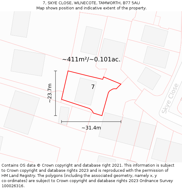 7, SKYE CLOSE, WILNECOTE, TAMWORTH, B77 5AU: Plot and title map