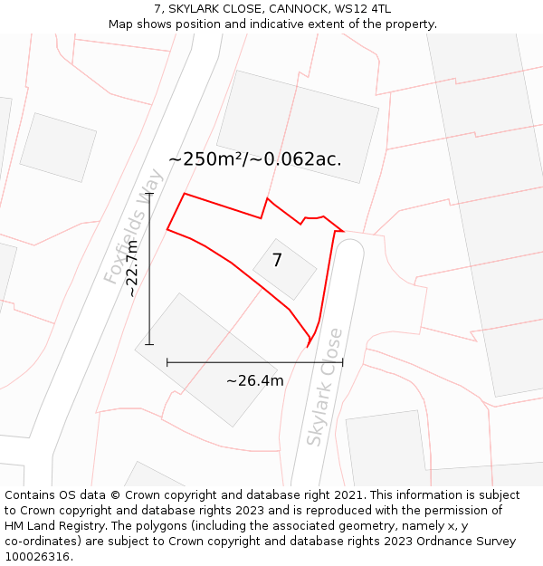 7, SKYLARK CLOSE, CANNOCK, WS12 4TL: Plot and title map