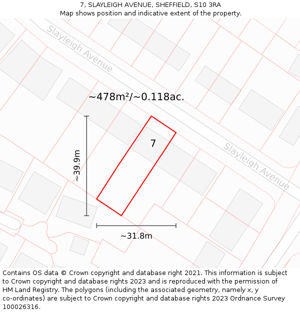 7, SLAYLEIGH AVENUE, SHEFFIELD, S10 3RA: Plot and title map
