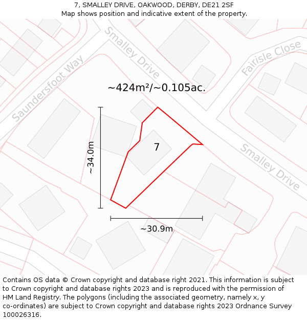 7, SMALLEY DRIVE, OAKWOOD, DERBY, DE21 2SF: Plot and title map