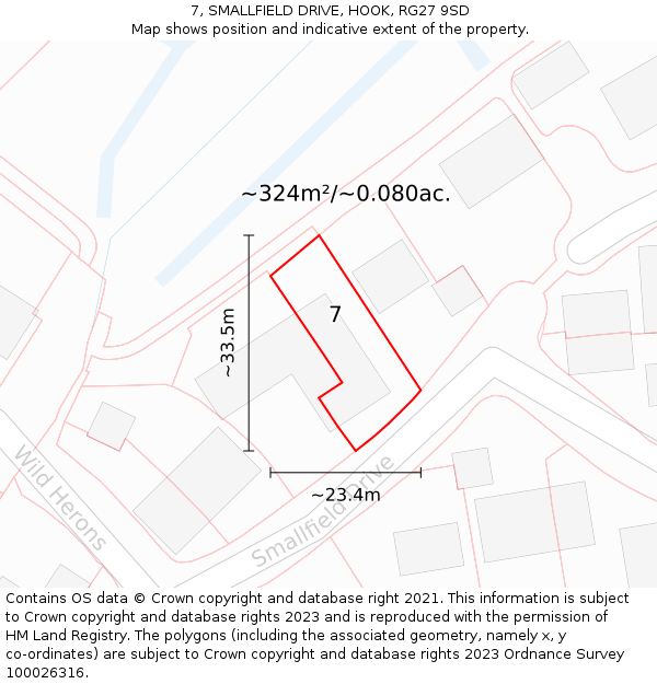7, SMALLFIELD DRIVE, HOOK, RG27 9SD: Plot and title map
