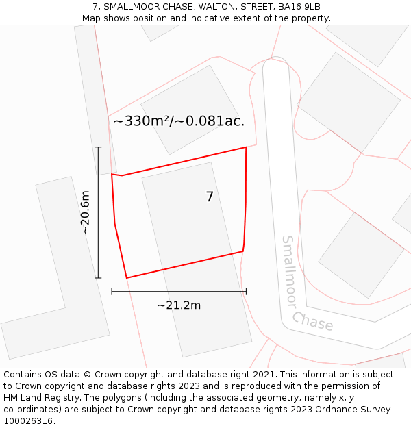 7, SMALLMOOR CHASE, WALTON, STREET, BA16 9LB: Plot and title map
