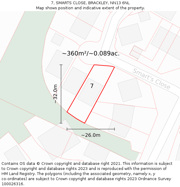 7, SMARTS CLOSE, BRACKLEY, NN13 6NL: Plot and title map