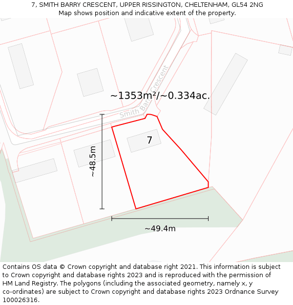 7, SMITH BARRY CRESCENT, UPPER RISSINGTON, CHELTENHAM, GL54 2NG: Plot and title map
