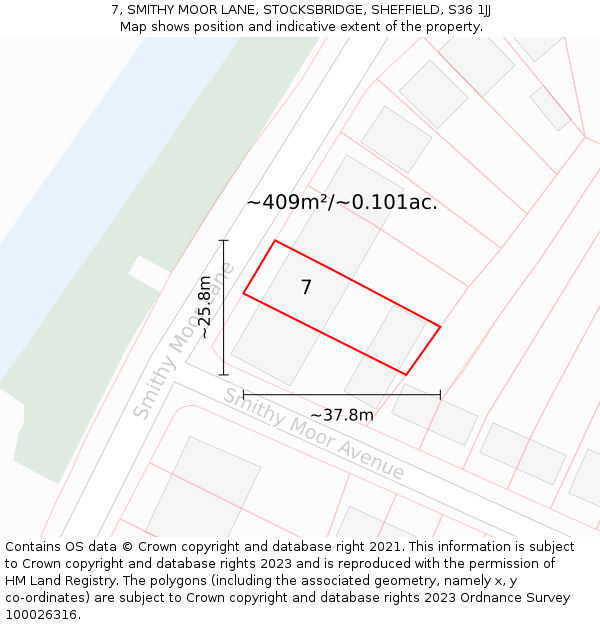 7, SMITHY MOOR LANE, STOCKSBRIDGE, SHEFFIELD, S36 1JJ: Plot and title map