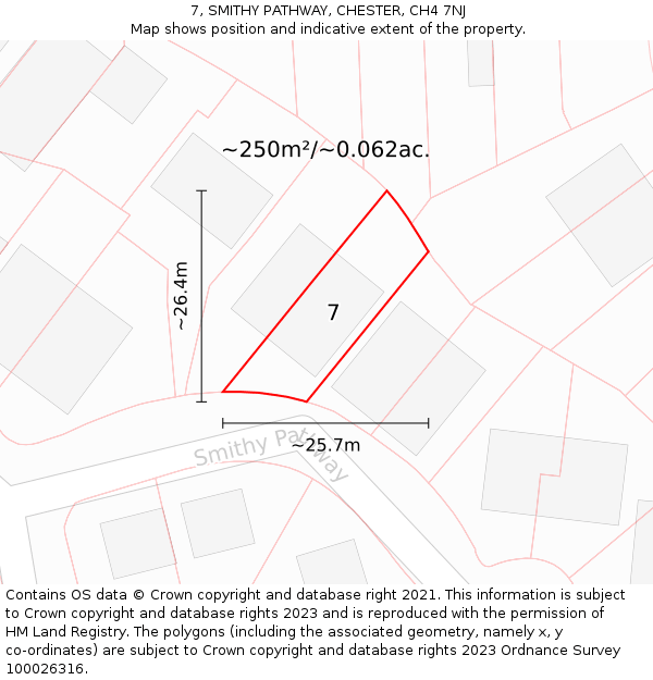 7, SMITHY PATHWAY, CHESTER, CH4 7NJ: Plot and title map