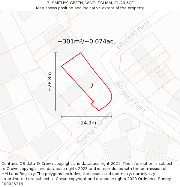 7, SMITHYS GREEN, WINDLESHAM, GU20 6QF: Plot and title map