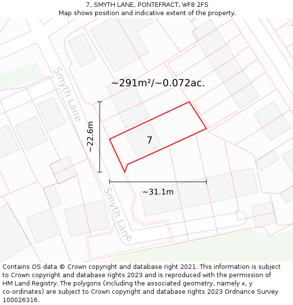 7, SMYTH LANE, PONTEFRACT, WF8 2FS: Plot and title map