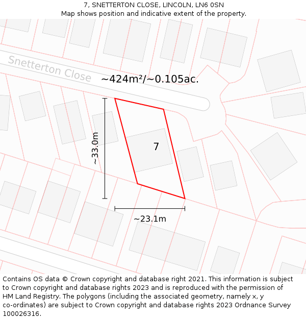7, SNETTERTON CLOSE, LINCOLN, LN6 0SN: Plot and title map