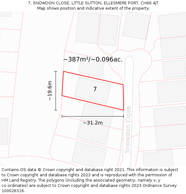 7, SNOWDON CLOSE, LITTLE SUTTON, ELLESMERE PORT, CH66 4JT: Plot and title map