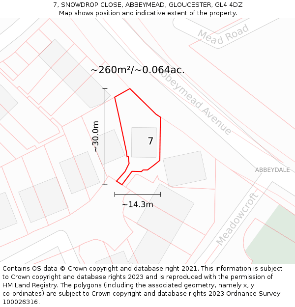 7, SNOWDROP CLOSE, ABBEYMEAD, GLOUCESTER, GL4 4DZ: Plot and title map