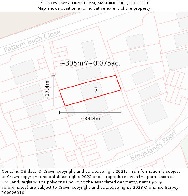 7, SNOWS WAY, BRANTHAM, MANNINGTREE, CO11 1TT: Plot and title map
