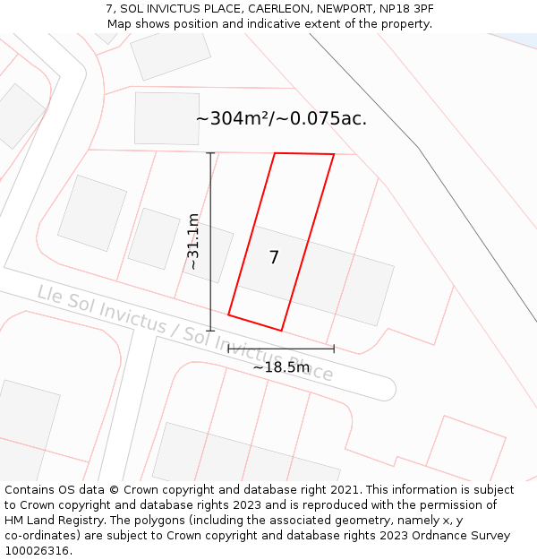 7, SOL INVICTUS PLACE, CAERLEON, NEWPORT, NP18 3PF: Plot and title map