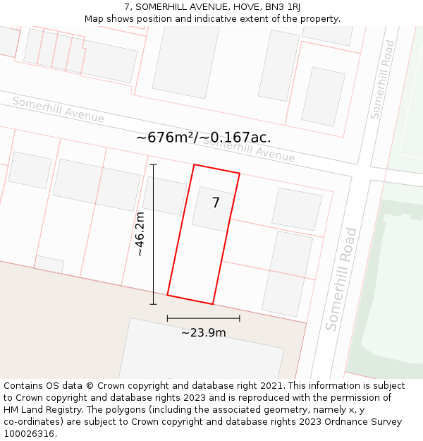 7, SOMERHILL AVENUE, HOVE, BN3 1RJ: Plot and title map