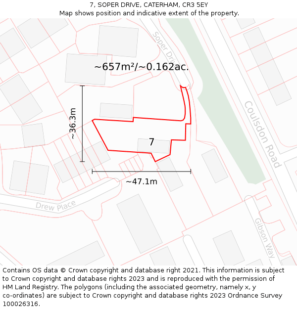 7, SOPER DRIVE, CATERHAM, CR3 5EY: Plot and title map