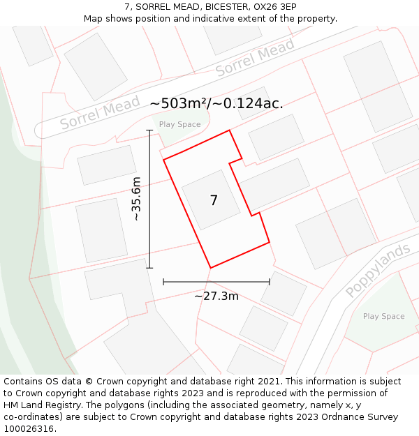 7, SORREL MEAD, BICESTER, OX26 3EP: Plot and title map