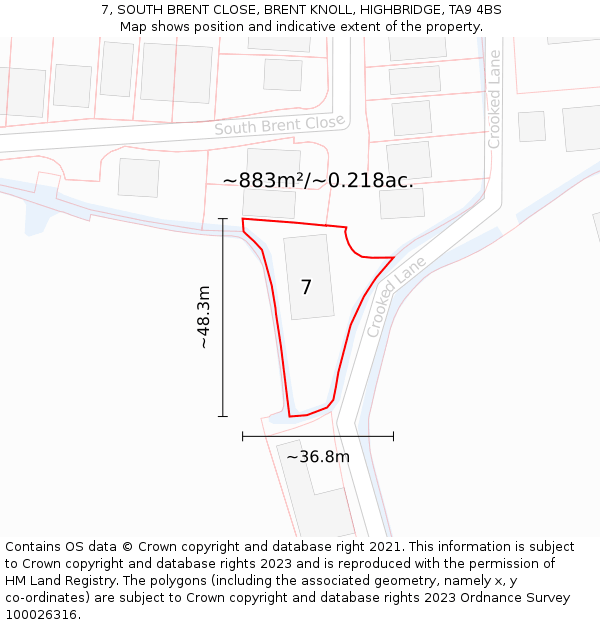 7, SOUTH BRENT CLOSE, BRENT KNOLL, HIGHBRIDGE, TA9 4BS: Plot and title map