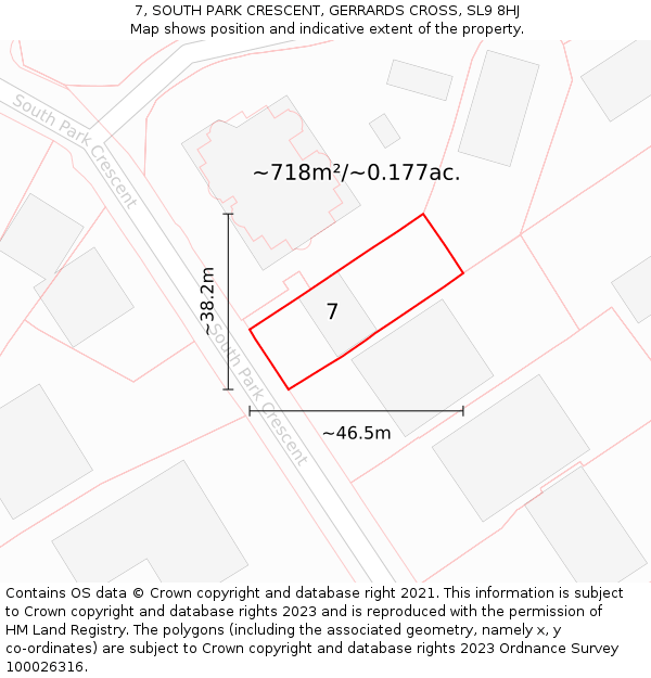 7, SOUTH PARK CRESCENT, GERRARDS CROSS, SL9 8HJ: Plot and title map