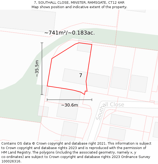 7, SOUTHALL CLOSE, MINSTER, RAMSGATE, CT12 4AR: Plot and title map